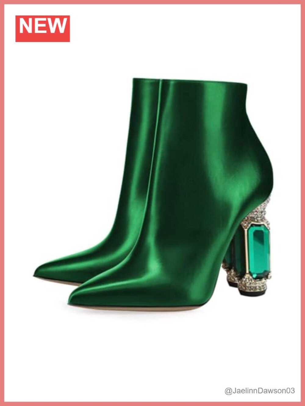Women's Crystal Pointed Toe Chunky Block Heel Ankle Boots Side Zipper Glossy